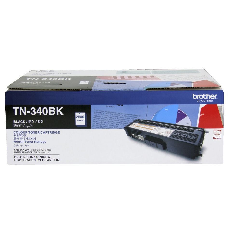 Brother TN-340BK Colour Laser Toner - Standard Yield Black, HL-4150CDN/4570CDW, DCP-9055CDN, MFC-9460CDN/9970CDW - 2500 pages - Image 1