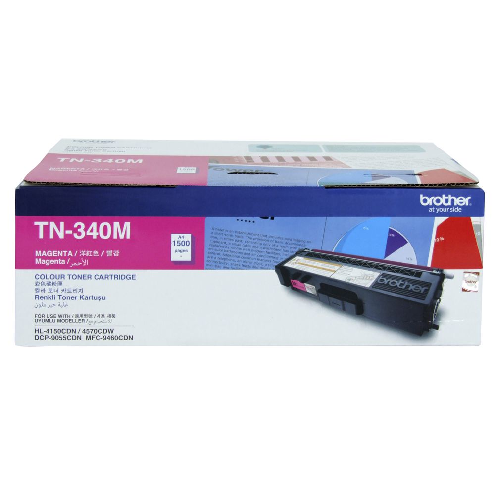 Brother TN-340M Colour Laser Toner - Standard Yield Megenta, HL-4150CDN/4570CDW, DCP-9055CDN, MFC-9460CDN/9970CDW - 1500 pages - Image 1