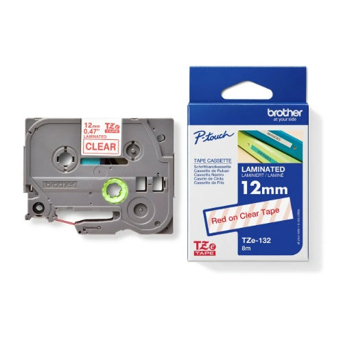Brother TZE-132 12MM RED ON CLEAR TZE TAPE - Image 2