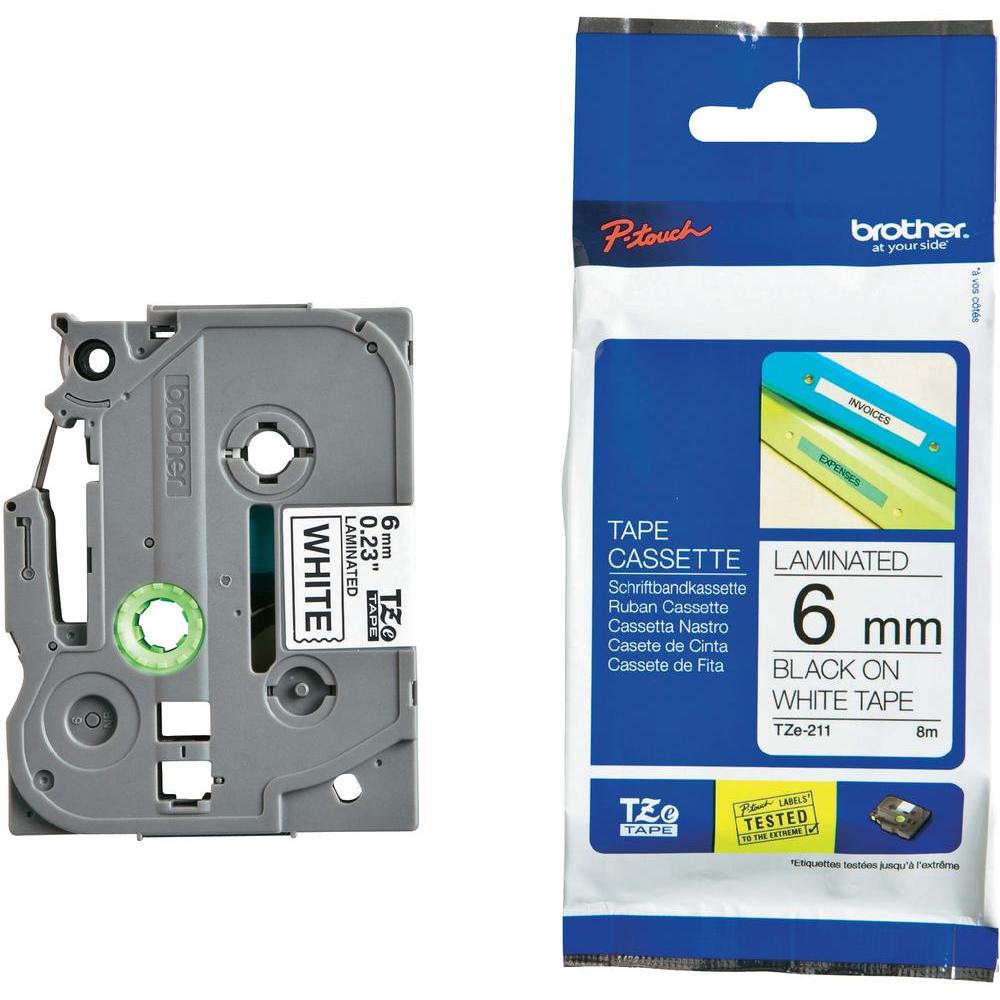 Brother 6mm Black on White TZE Tape - Image 1