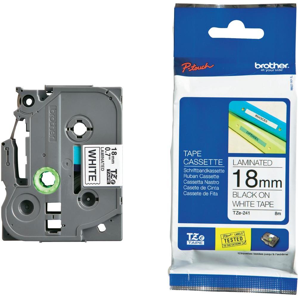 Brother 18mm Black on White TZE Tape - Image 1