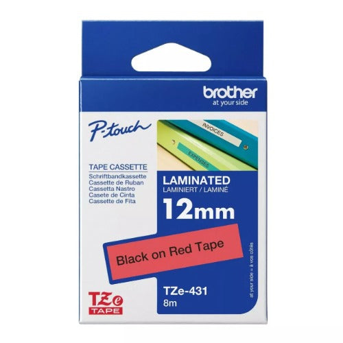 Brother TZE-431 12MM BLACK ON RED TZE TAPE - Image 1