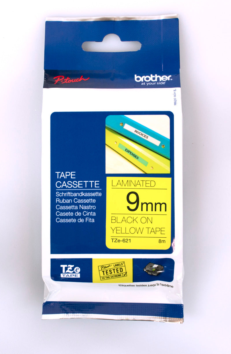 Brother TZE-621 tape 9mm x 8m: black on yellow laminated - Image 2