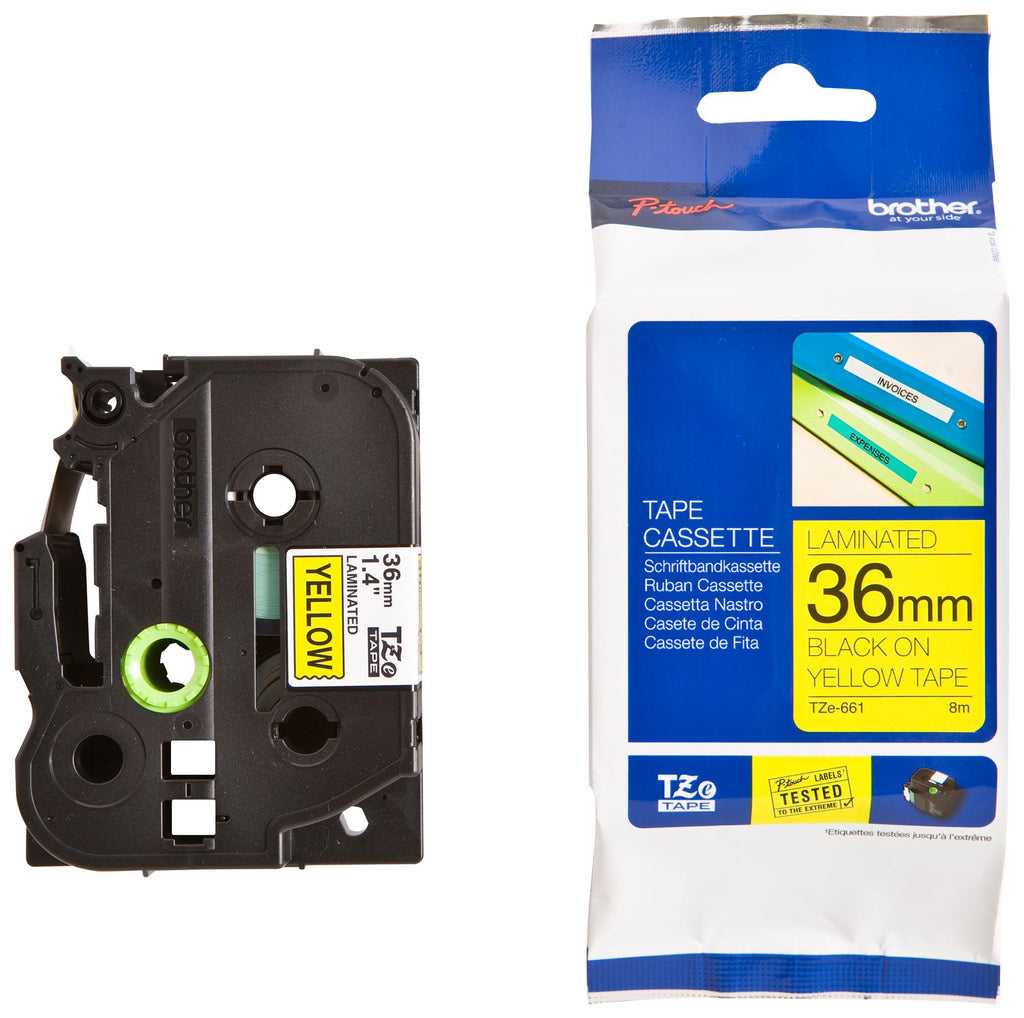 Brother 36mm Black on Yellow TZE Tape - Image 1