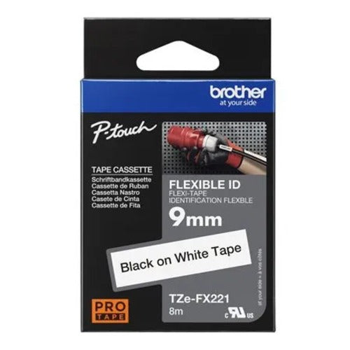 Brother TZe-FX221 9mm / 8M Black on White Flexible ID - Image 1