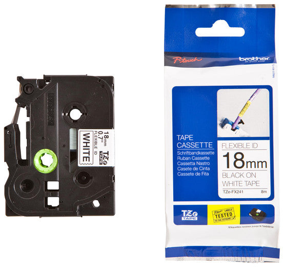 Brother 18mm Black on White FlexibleTZE Tape - Image 1