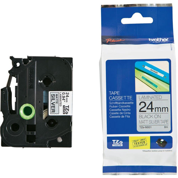 Brother 24mm Black on Silver MATT TZE Tape - Image 2