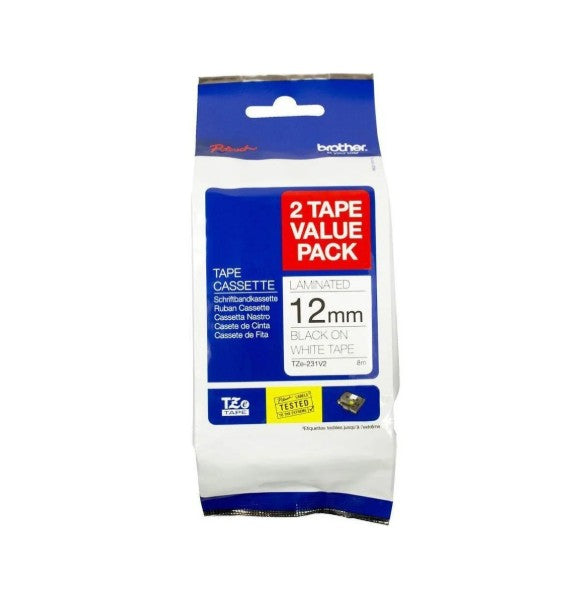 Brother TZE-231V2-TWINPACK  - 12MM BLACK ON WHITE TWIN PACK TZE TAPE - Image 2