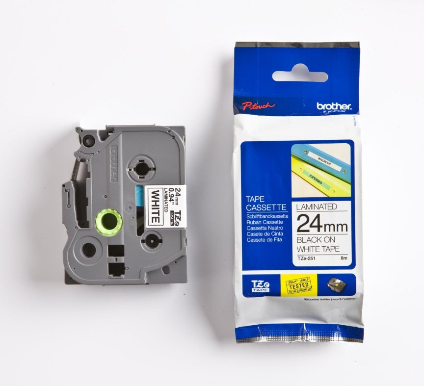 Brother 24mm Black on White TZE Tape - Image 1