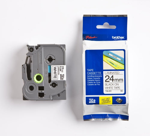 Brother 24mm Black on White TZE Tape - Image 1