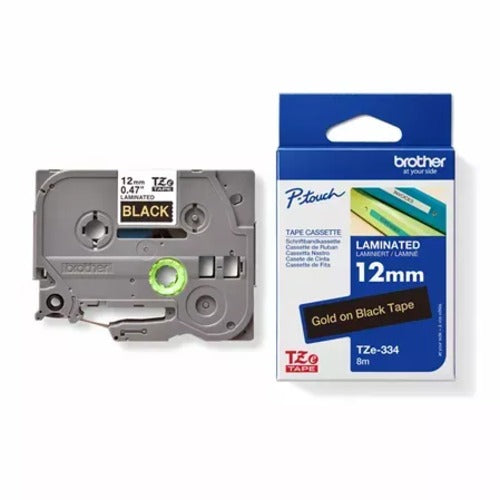 Brother TZE-334 - 12MM GOLD ON BLACK TZ TAPE - Image 2