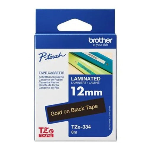 Brother TZE-334 - 12MM GOLD ON BLACK TZ TAPE - Image 3