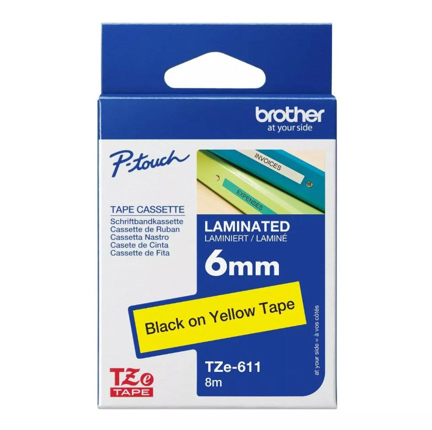 Brother TZE-611 - 6MM BLACK ON YELLOW TZE TAPE - Image 2