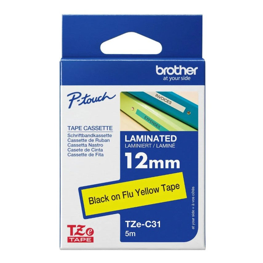 Brother TZE-C31 - 12MM Black On Fluoro Orange TZE Tape - Image 1