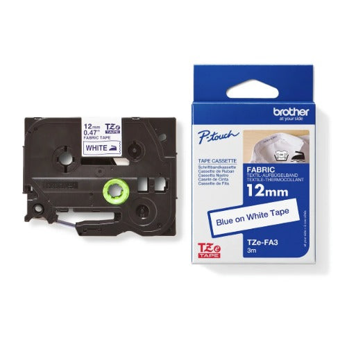Brother TZE-FAE3 - 12MM BLUE ON PINK FABRIC IRON-ON TZE TAPE - Image 2