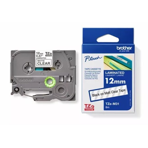 Brother 12MM BLACK ON CLEAR MATT TZE TAPE - Image 2