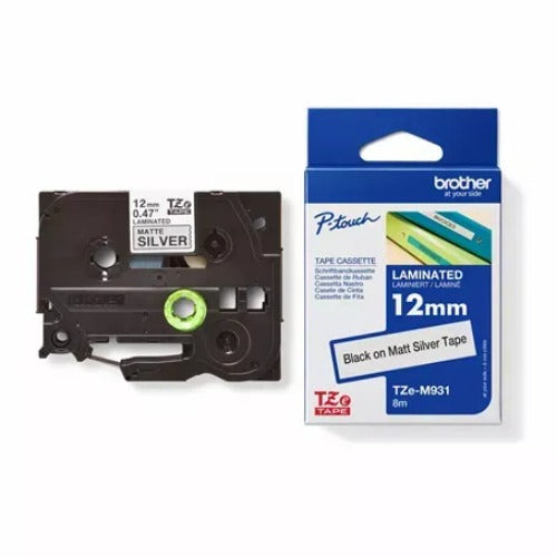 Brother 12MM BLACK ON SILVER MATT TZE TAPE - Image 2
