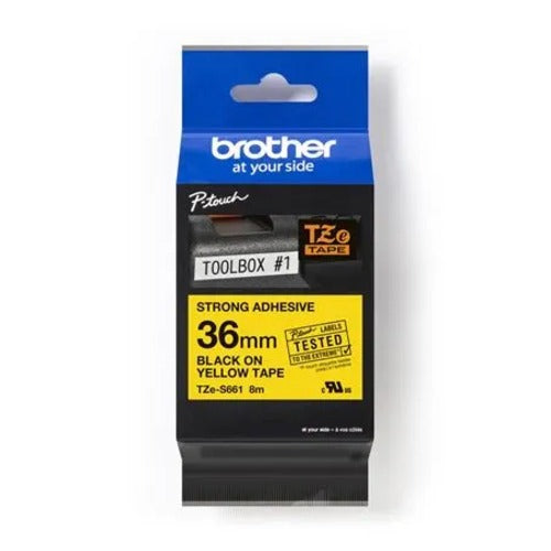 Brother TZE-S661 - 36MM BLACK ON YELLOW STRONG ADHESIVE TZE TAPE - Image 2