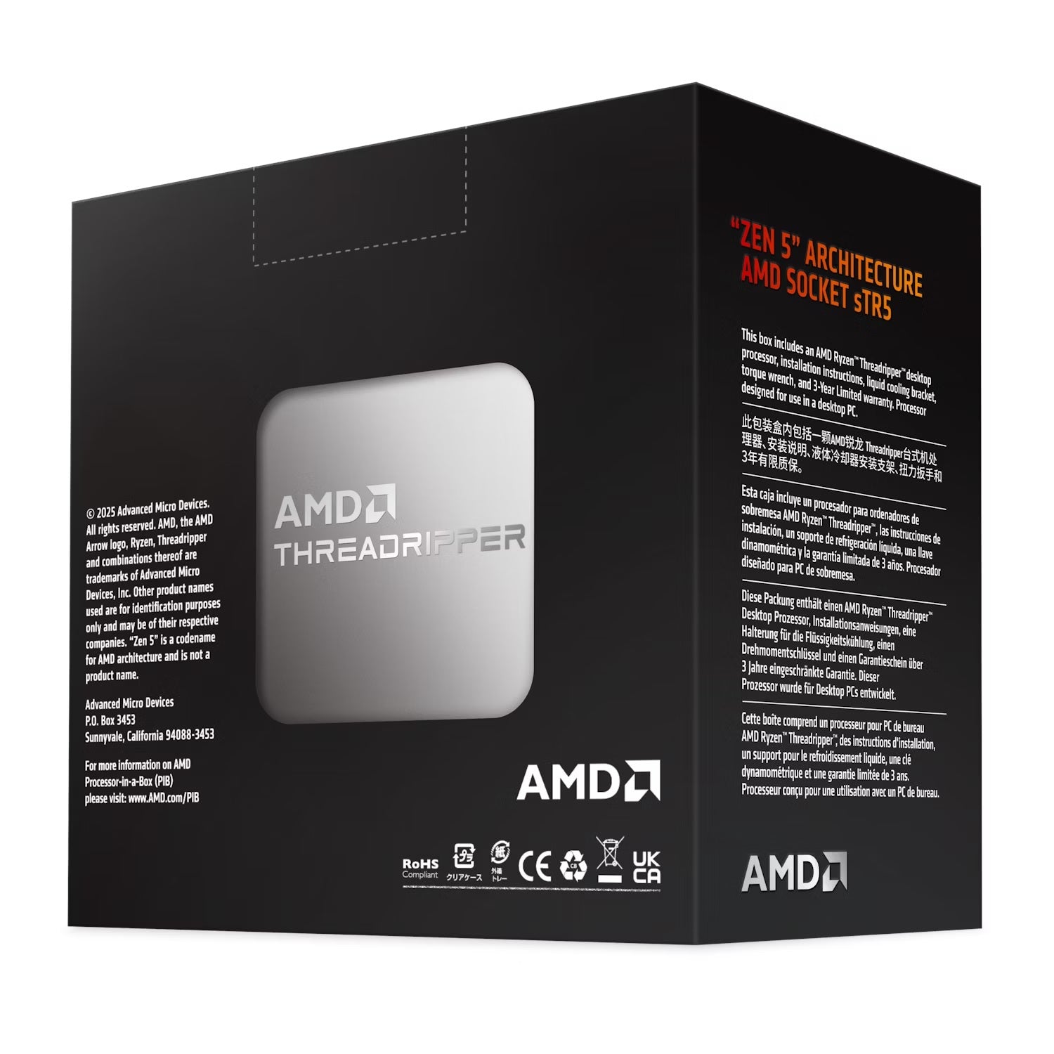 AMD Ryzen Threadripper 9980x tray version, Zen5, 64Cores / 128Threads, Up to 5.4 / 3.2 GHz, PCIe 5.0, 256MB L3, 350W TDP, DDR5-6400 RDIMM, sTR5, TRX50 - Image 3