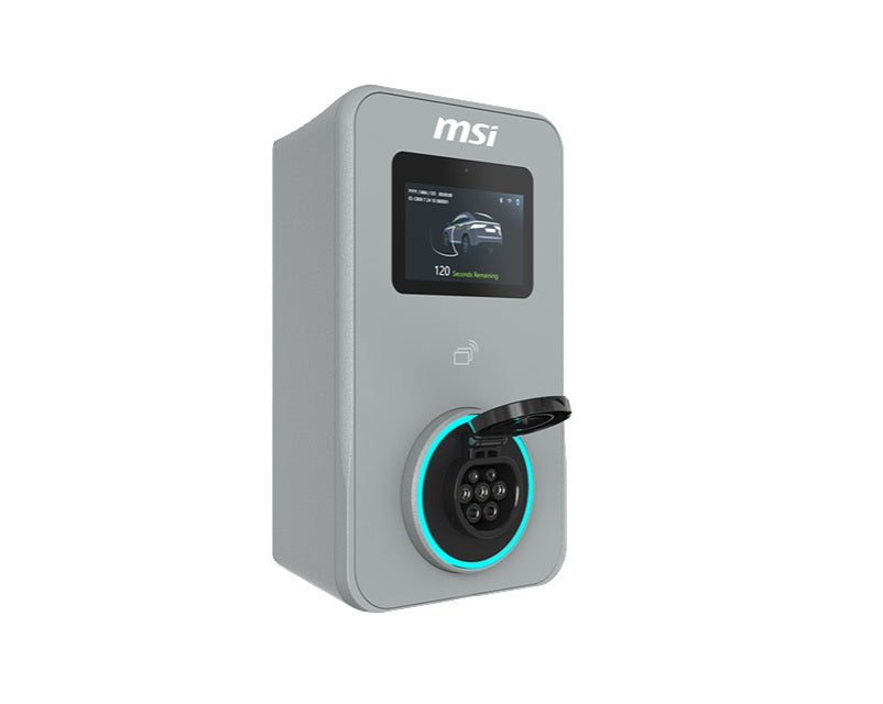 MSI ECO PREMIUM MAX OCPP 22kW (Gray) Socket, 22kW 3-phase 380–415V 32A; 7/11kW 1-phase; OCPP2.0.1; IP65/IK08; 5in display; WiFi; app; RFID/4G optional - Image 1