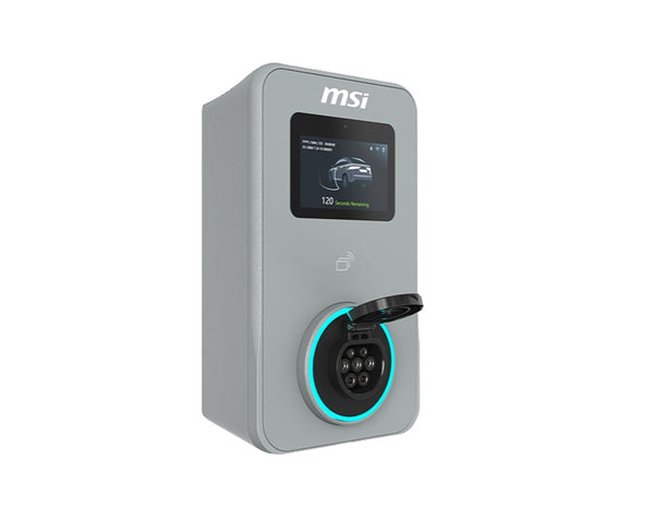 MSI ECO PREMIUM MAX OCPP 22kW (Gray) Socket, 22kW 3-phase 380–415V 32A; 7/11kW 1-phase; OCPP2.0.1; IP65/IK08; 5in display; WiFi; app; RFID/4G optional