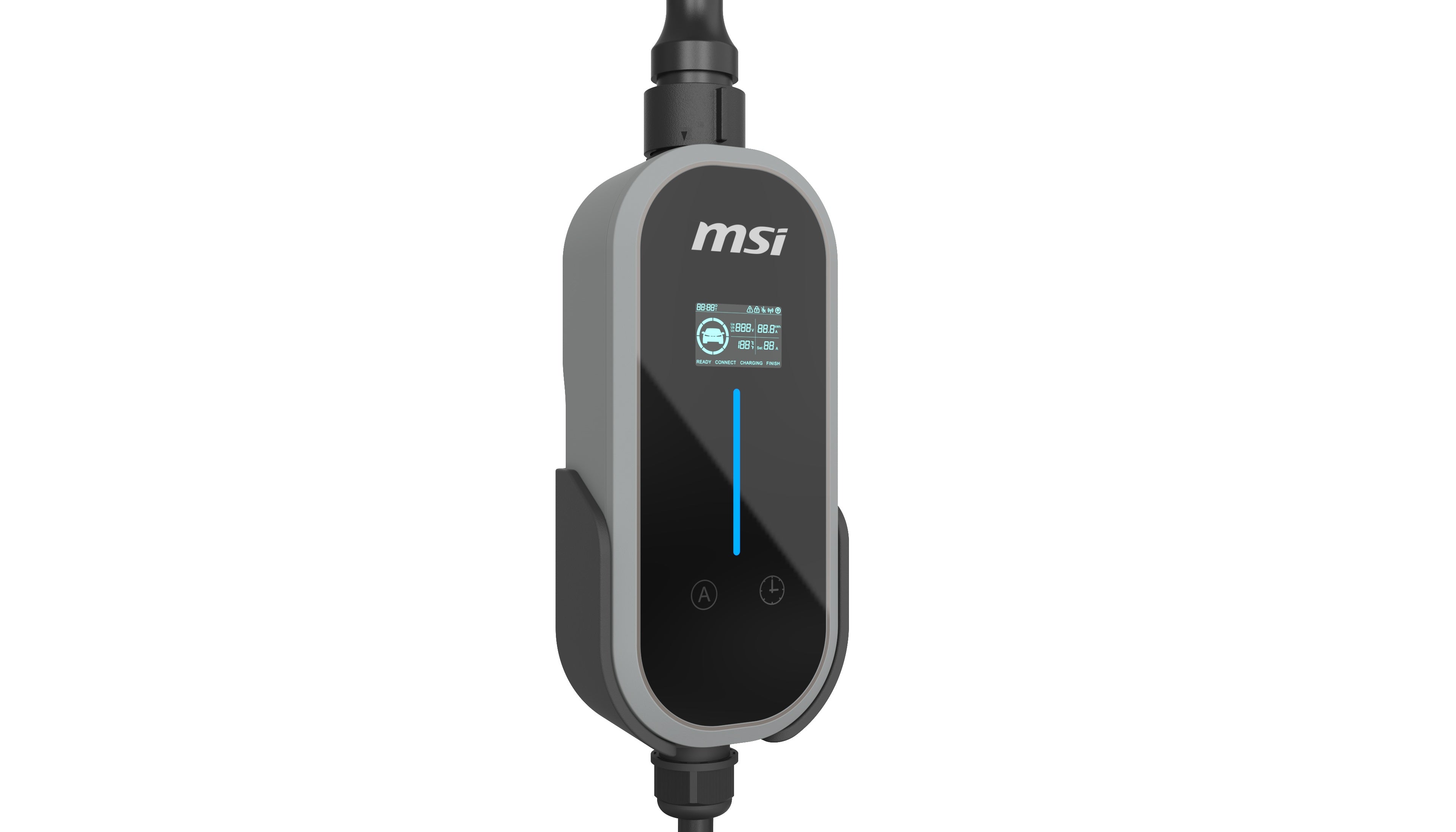 MSI Portable EV Charger Grey Ezgo 10A+15A+Home kit, Single Phase, 230V, 1PH, 2.3KW & 3.4KW, 5M Type 2 Charging gun, 1.8'LCD,  IP66, 1.5T, Bluetooth - Image 1