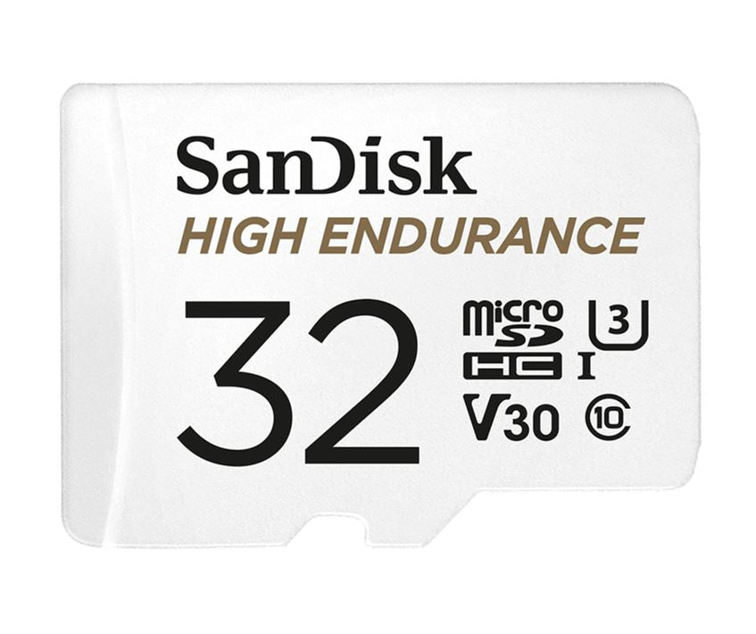 SanDisk High Endurance 32GB microSD 100MB/s 40MB/s 2.5K hrs 4K UHD C10 U3 V30 -40°C to 85°C Heat Freeze Shock Temp Water X-ray Proof SD Adapter >16GB - Image 1
