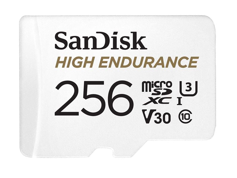 SanDisk High Endurance 256GB microSD 100MB/s 40MB/s 20K hrs 4K UHD C10 U3 V30 -40°C to 85°C Heat Freeze Shock Temperature Water X-ray Proof SD Adapter - Image 1