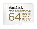 SanDisk Max Endurance 64GB microSD 100MB/s 40MB/s 20K hrs 4K UHD C10 U3 V30 -40°C to 85°C Heat Freeze Shock Temperature Water X-ray Proof SD Adapter - Image 1
