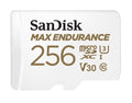 SanDisk Max Endurance 256GB microSD 100MB/s 40MB/s 20K hrs 4K UHD C10 U3 V30 -40°C to 85°C Heat Freeze Shock Temperature Water X-ray Proof SD Adapter - Image 1