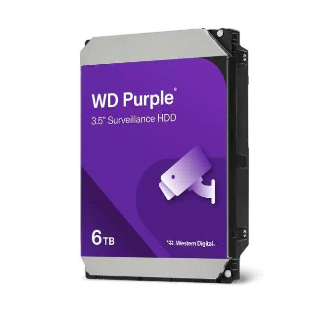 Western Digital WD Purple 6TB 3.5" Surveillance HDD 5400RPM 64MB SATA3 175MB/s 180TBW 24x7 64 Cameras AV NVR DVR 1.5mil MTBF 3yrs - Image 1