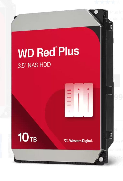 Western Digital WD Red Plus 10TB 3.5" NAS HDD SATA3 7200RPM 256MB Cache 24x7 180TBW ~8-bays NASware 3.0 CMR Tech 3yrs wty (replacement of WD101EFBX) - Image 1