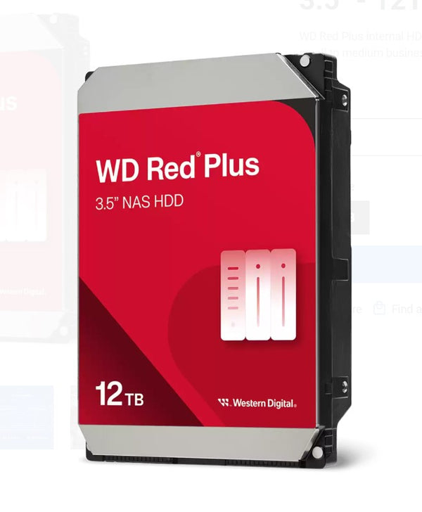 Western Digital WD Red Plus 12TB 3.5" NAS HDD SATA3 7200RPM 256MB Cache 24x7 180TBW ~8-bays NASware 3.0 CMR Tech 3yrs wty (replacment of WD120EFBX)