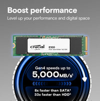 Crucial E100 2TB Gen4 NVMe SSD 5000/4500 MB/s R/W 100TBW 350K/460K IOPS 1M hrs MTTF M.2 2280 PCIe4 3yrs ~Crucial P3 Plus - Image 2