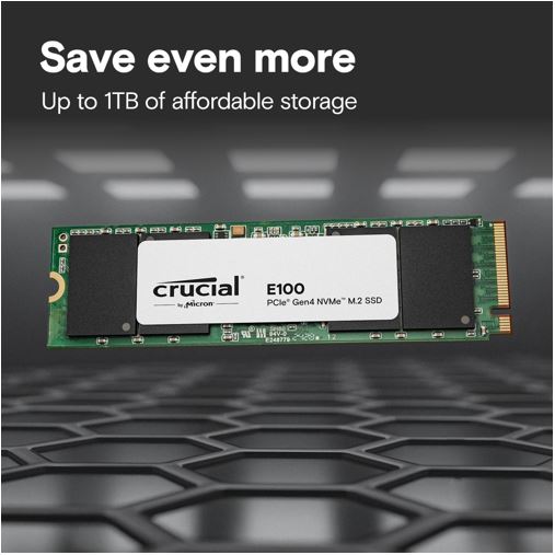 Crucial E100 2TB Gen4 NVMe SSD 5000/4500 MB/s R/W 100TBW 350K/460K IOPS 1M hrs MTTF M.2 2280 PCIe4 3yrs ~Crucial P3 Plus - Image 3