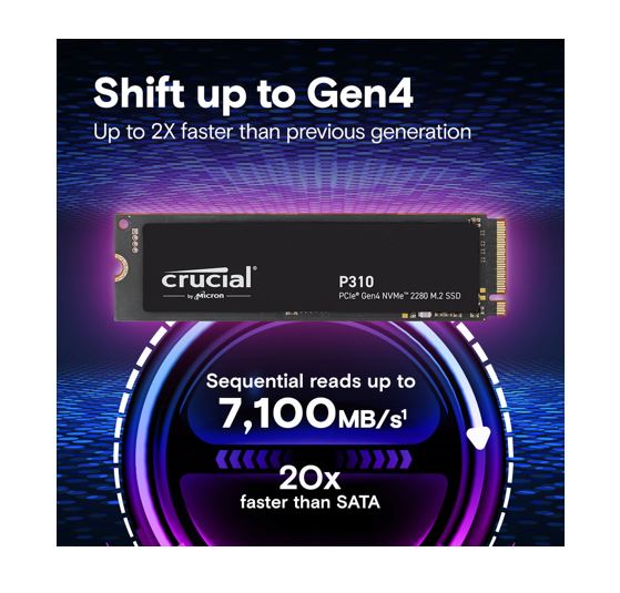 Crucial P310 4TB Gen4 2280 NVMe SSD 7100/6000 MB/s R/W 800TBW 1000K/1000K IOPS 1.5M hrs MTTF Full-Drive Encryption M.2 PCIe4 5yrs ~CT4000P3PSSD8 - Image 2