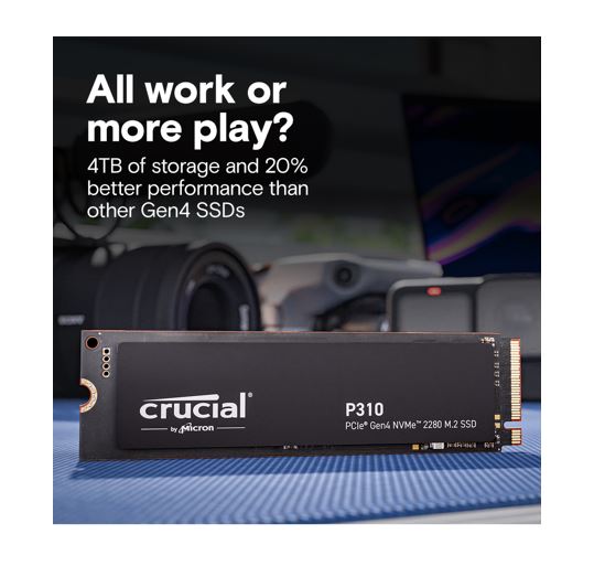 Crucial P310 4TB Gen4 2280 NVMe SSD 7100/6000 MB/s R/W 800TBW 1000K/1000K IOPS 1.5M hrs MTTF Full-Drive Encryption M.2 PCIe4 5yrs ~CT4000P3PSSD8 - Image 3