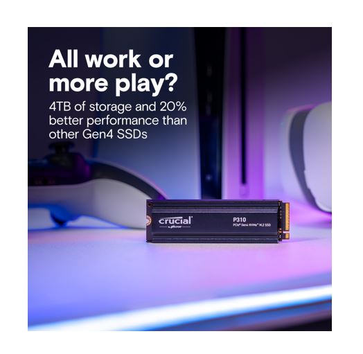Crucial P310 4TB Gen4 2280 NVMe SSD Heatsink 7100/6000 MB/s R/W 800TBW 1000K/1000K IOPS 1.5M hrs MTTF Full-Drive Encryption M.2 PCIe4 5yrs - Image 3