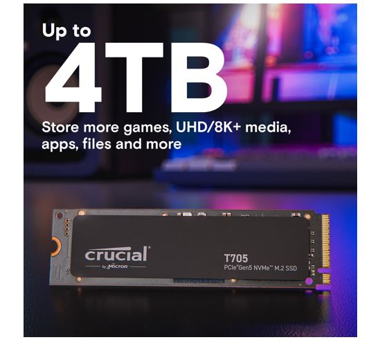 Crucial T705 1TB Gen5 NVMe SSD - 13600/10200 MB/s R/W 600TBW 1400K IOPs 1.5M hrs MTTF DirectStorage for Intel 14th Gen & AMD Ryzen 7000 - Image 4
