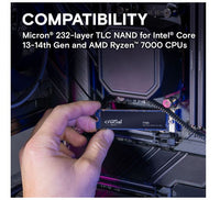 Crucial T705 2TB Gen5 NVMe SSD - 14500/12700 MB/s R/W 1200TBW 1550K IOPs 1.5M hrs MTTF DirectStorage for Intel 14th Gen & AMD Ryzen 7000 - Image 2