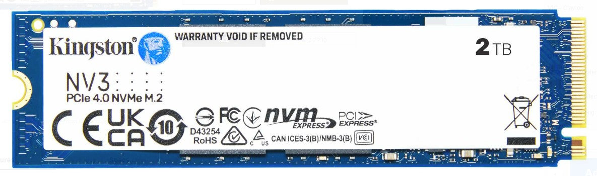 Kingston SNV3S NV3 2TB PCle 4.0x4 NVMe M.2 2280 Gen4 SSD 6000/5000MB/s 3D HAND compaitible Notebook and SFF 5Y Limited (LS) - Image 1