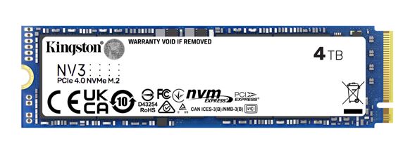 Kingston SNV3S NV3 4TB PCle 4.0x4 NVMe M.2 2280 SSD 6000/5000MB/s 3D HAND compaitible Notebook and SFF 5Y Limited