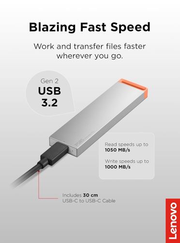 Lenovo PS8S 2TB External Portable SSD ~1050MB/s USB3.2 Gen2 USB-C Stylish Metal Body Lightweight 40g Durable for PC MAC PS4 Xbox Android iPad Pro - Image 2