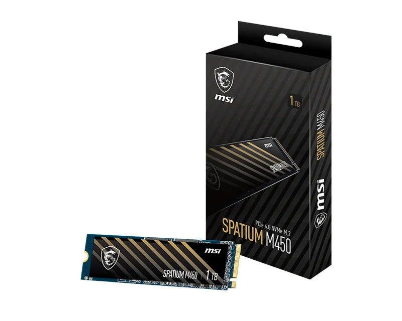 MSI SPATIUM M450 PCIe 4.0 NVMe M.2 1TB SSD,  Sequential Read up to 3400MB/s, Sequential Write up to 2400MB/s, 350 TBW, 5 Year Warranty - Image 1