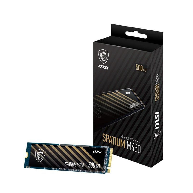 MSI SPATIUM M450 PCIe 4.0 NVMe M.2 500GB, M.2 2280, PCIe Gen4x4 NVMe 1.4, 3D NAND, Phison E19T, 3600/2300 MB/s, 300TBW, 5Y Wty - Image 1