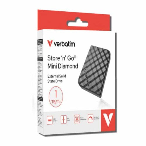 Verbatim 32025 Store’n’Go Mini Diamond SSD USB-C 1TB, USB 3.2 Gen 2, 1000MB/s Read/Write, USB Flash Drive, External SSD - Image 1