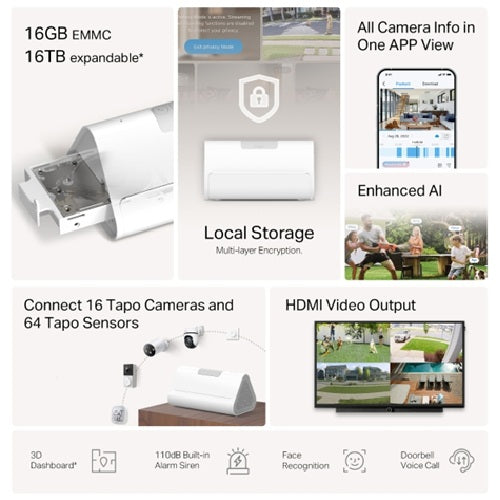 Tapo H500 Smart HomeBase Up To 16 Cameras, 64 Sensors, Local AI Hub, 16GB Built-in + up to 16TB Expandable Storage, Matter, No Cloud Fees - Image 4