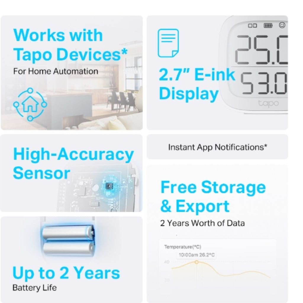 TP-Link Tapo Smart Temperature & Humidity Monitor, Real-Time & Accurate, E-ink Display, Free Data Storage & Visual Graphs, - Image 3
