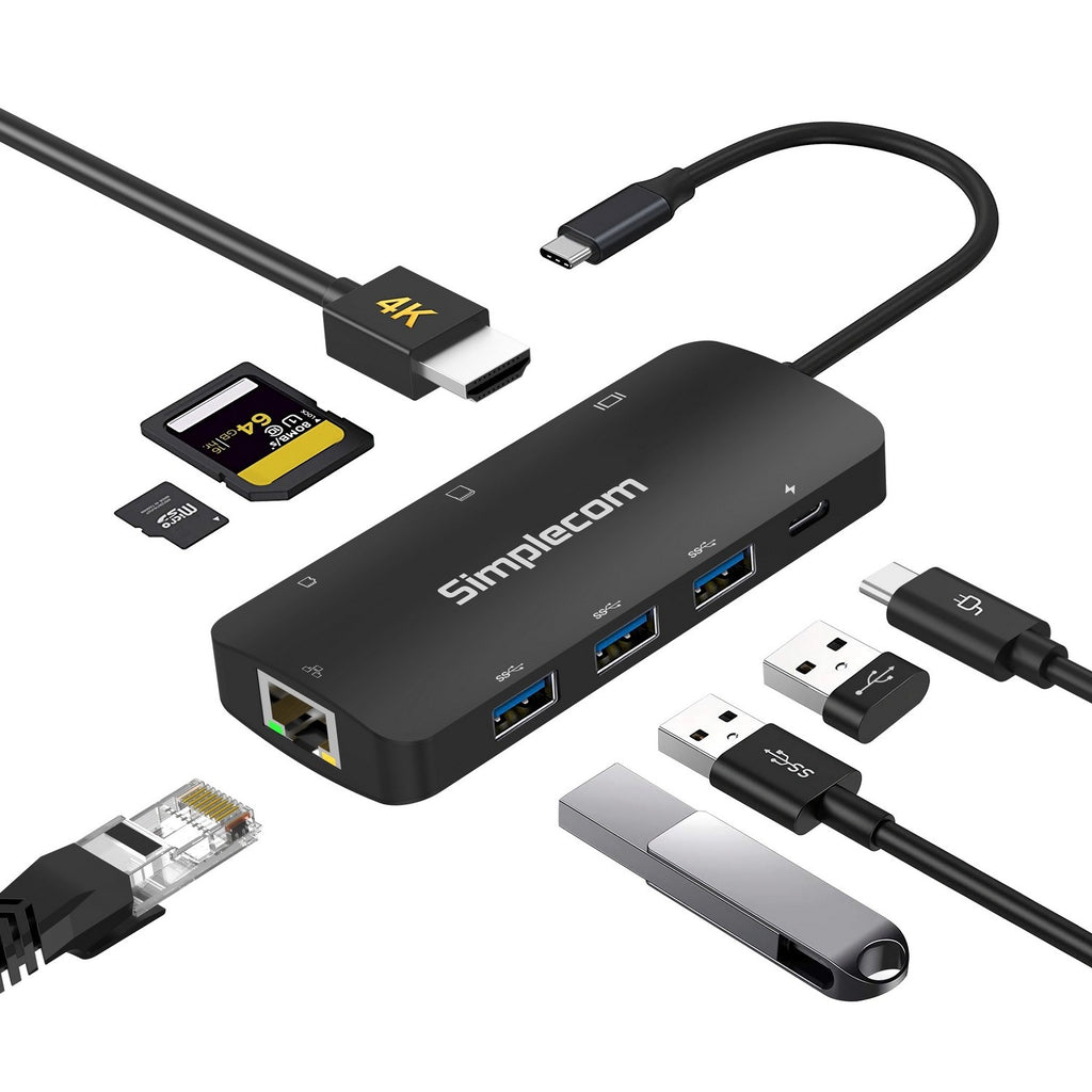(LS)Simplecom CHT580 USB-C SuperSpeed 8-in-1 Multiport Hub Adapter HDMI 2.0 Docking Station - Image 1
