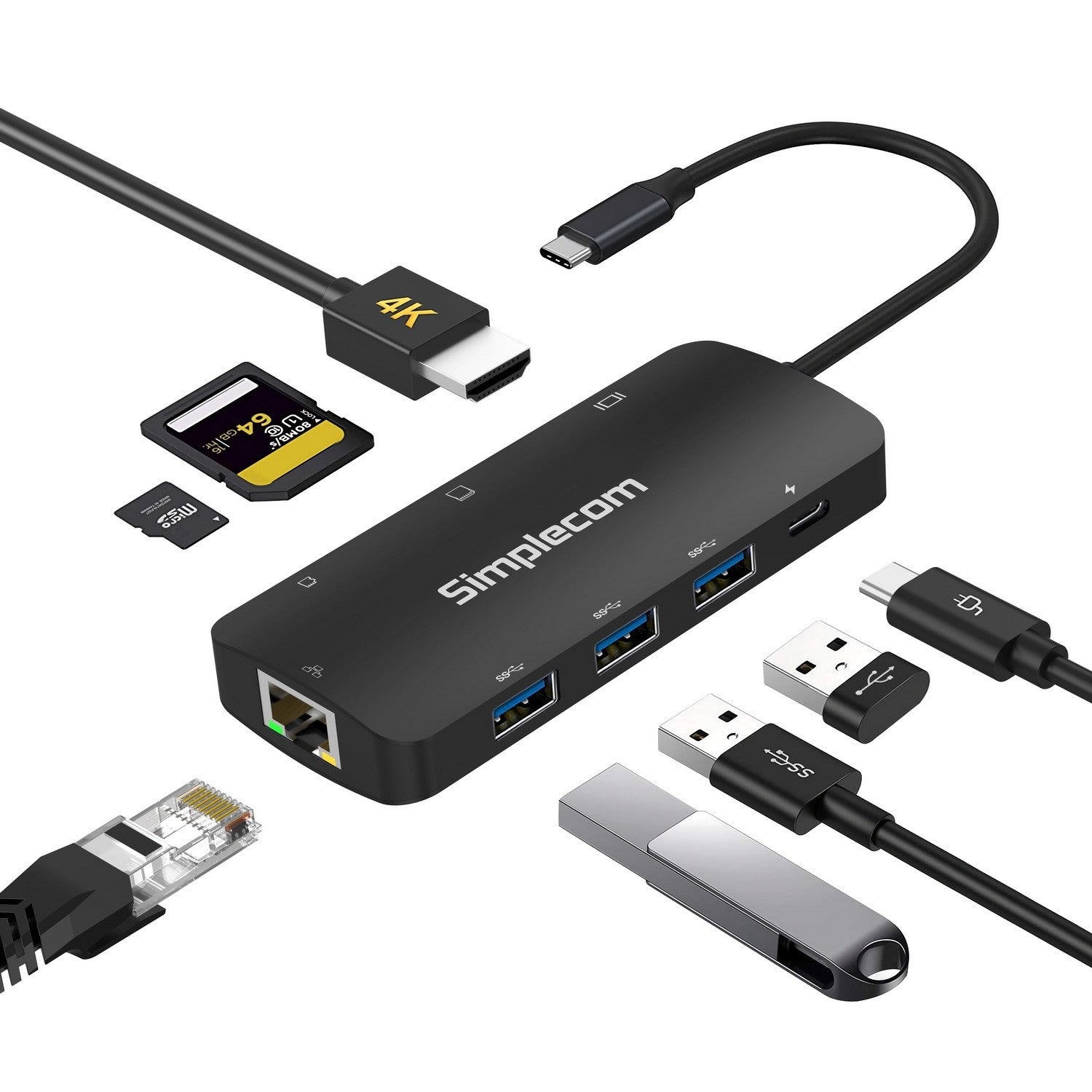 (LS)Simplecom CHT580 USB-C SuperSpeed 8-in-1 Multiport Hub Adapter HDMI 2.0 Docking Station - Image 1